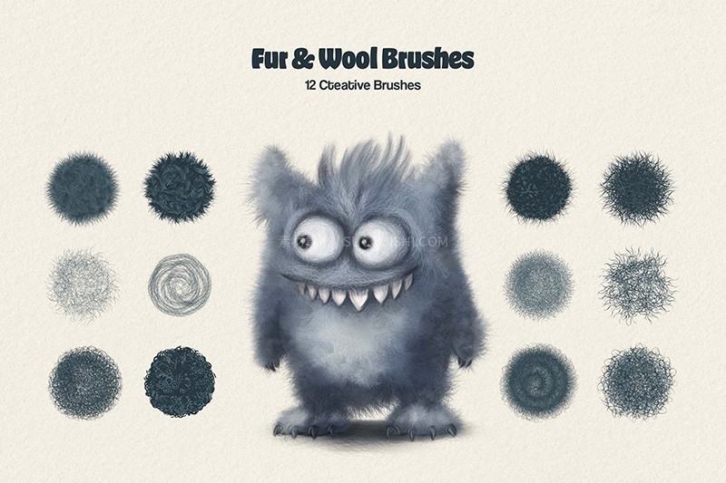 12支卡通动物毛发笔刷(Procreate/PS/AI/Affinity)